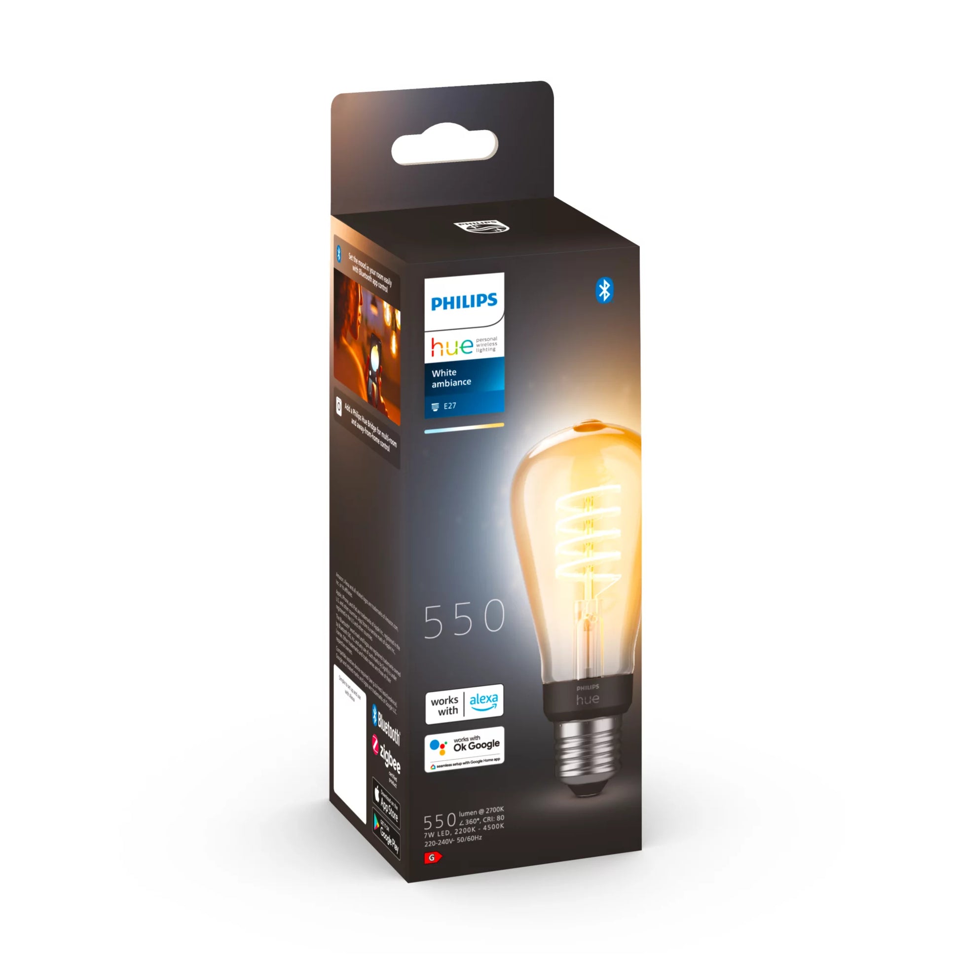 Philips by Signify Philips Hue Smart-Leuchtmittel E27 ST64 – 2200–6500 K, 550 lm, 7 W, Zigbee/Bluetooth – 1 Stk.