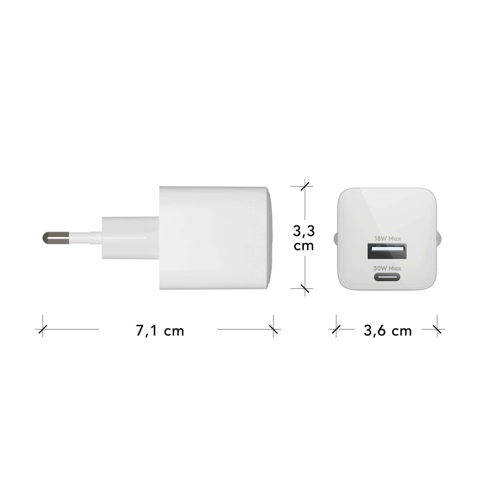 dbramante1928 Wandladegerät USB Wandladegerät 30 W – USB-C×1, USB-A×1 – PD – EU-Stecker (Typ C) – Weiss