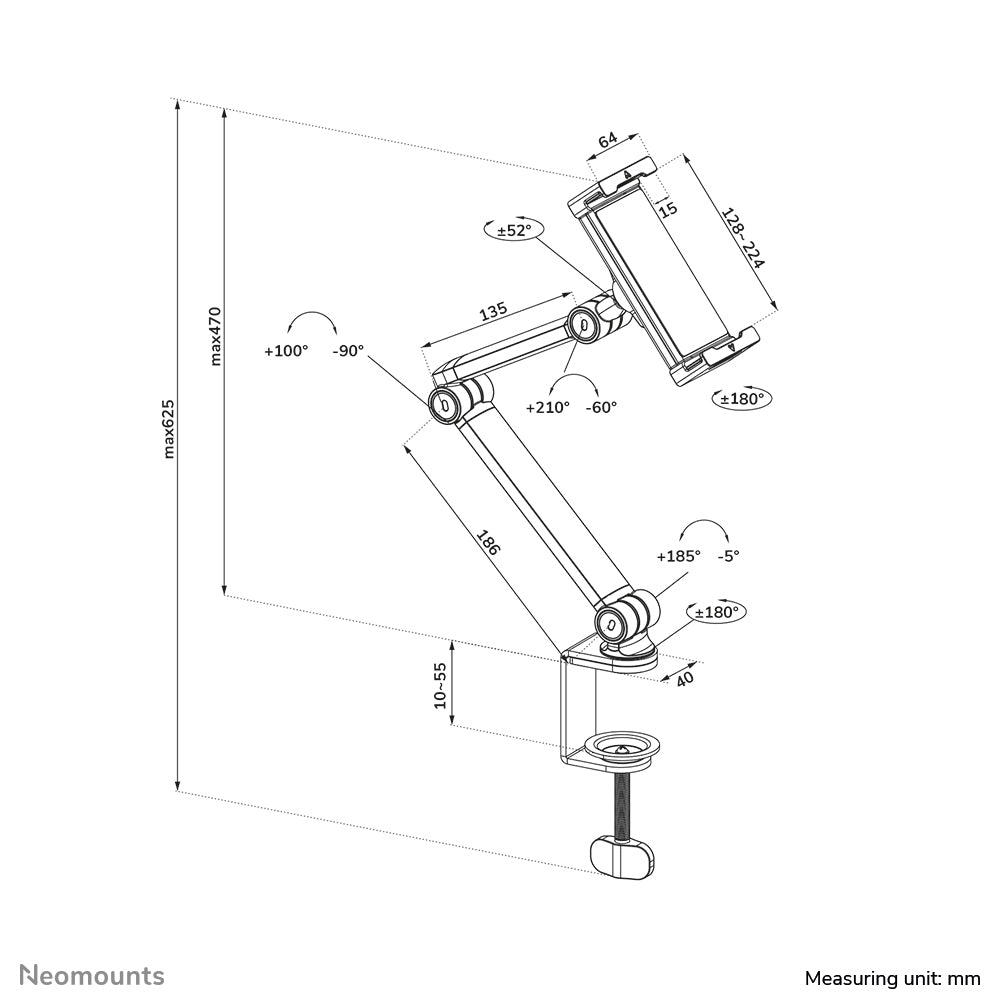 Neomounts Tablet-Arm (Tischklemme) – für 4,7–12,9" – Schwarz
