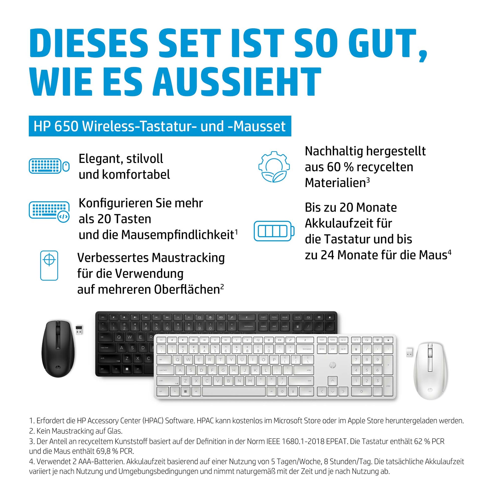 HP 650 – Tastatur- und Maus-Set – 2,4 GHz USB-A (Empfänger) – Membran – Schwarz