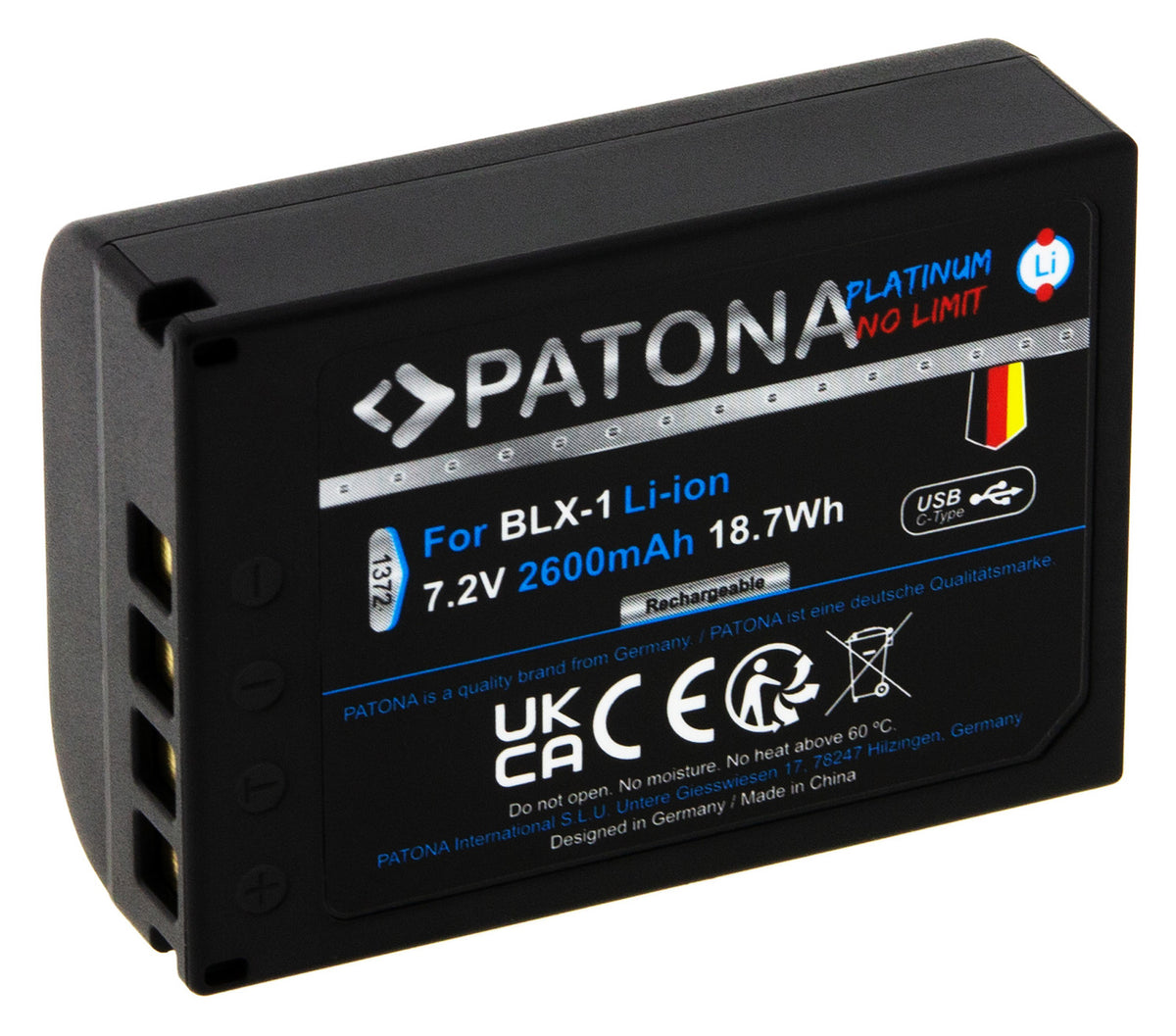 PATONA Platinum Akku – 2600 mAh, 7,2 V, USB-C – für Olympus OM-1