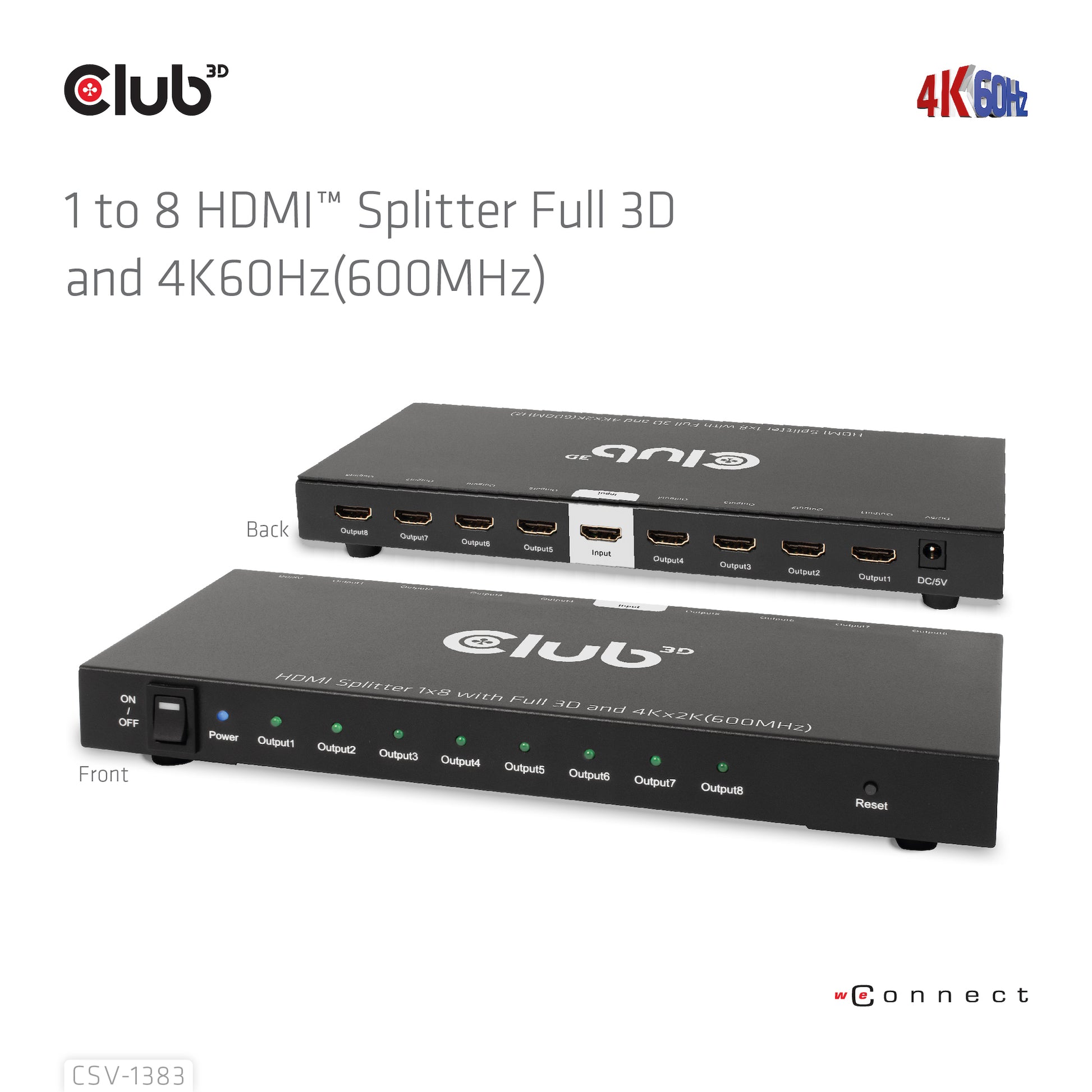 CLUB3D Club 3D – HDMI-Splitter 1×8, externes Netzteil, passiv