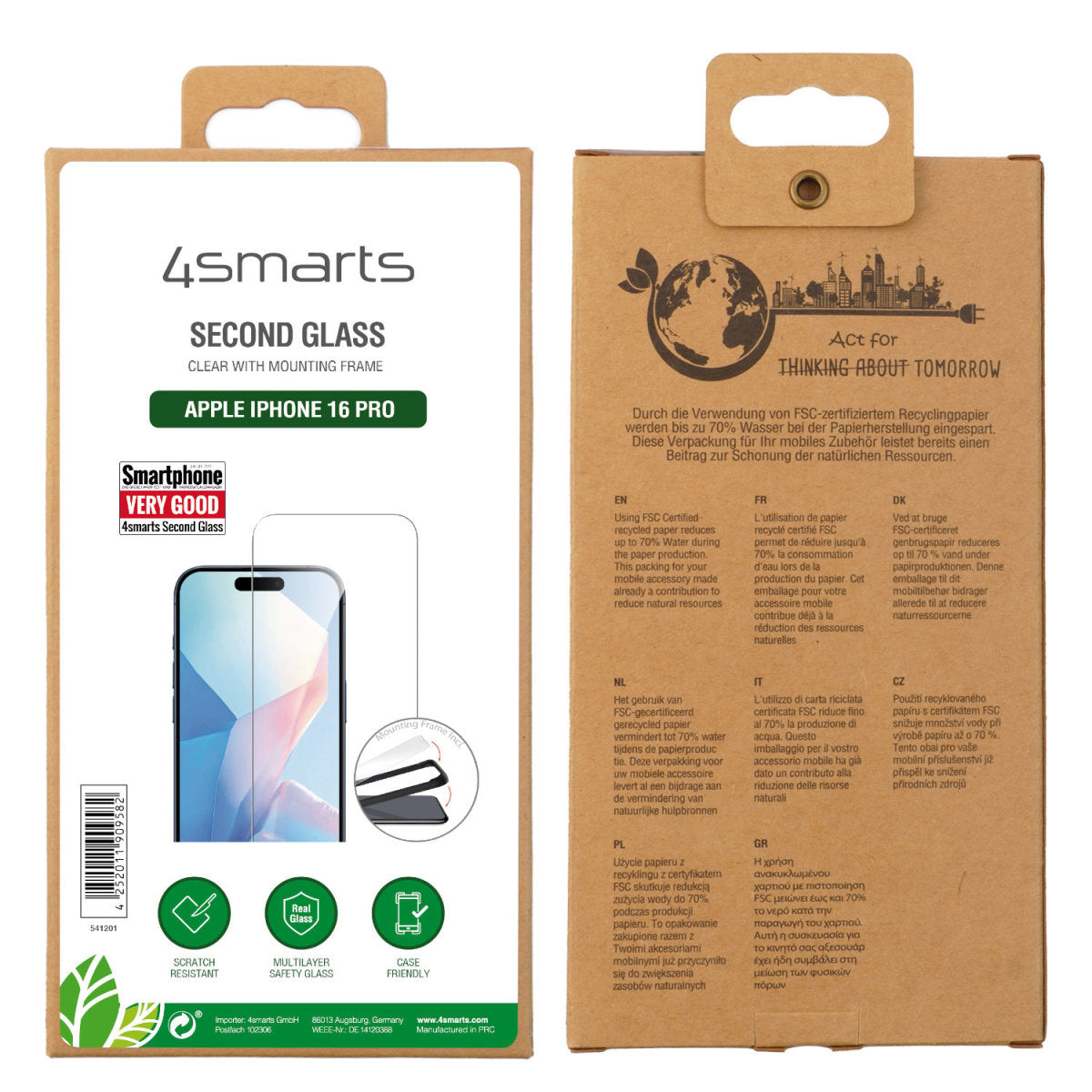 4smarts Displayschutz (Panzerglas), Case Friendly – für iPhone 16 Pro – mit Applikator
