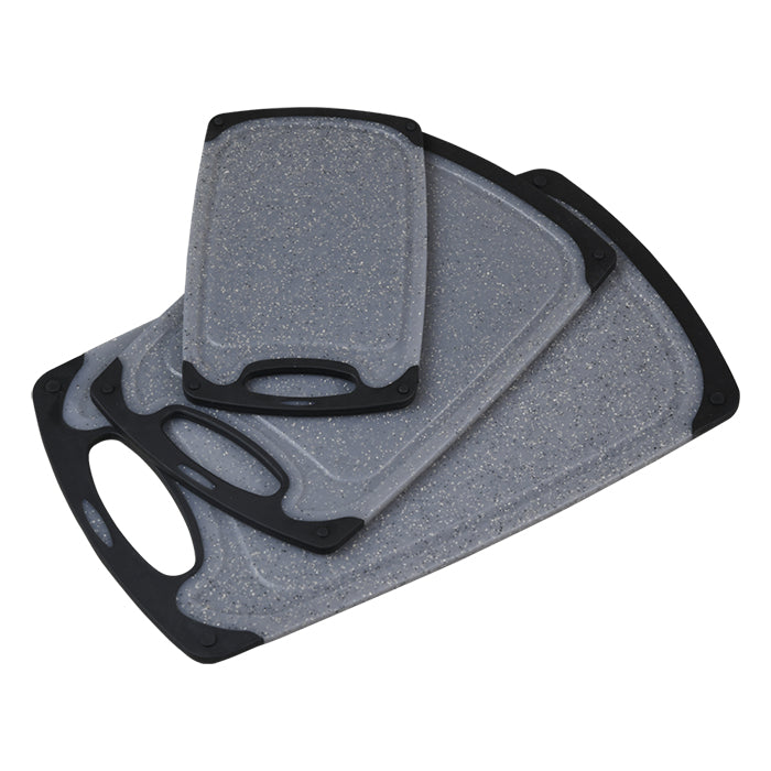 Kesper Schneidebretter 3er-Set 24,5 × 41 × 2,7 cm, Kunststoff, mit Saftrille, Grau/Schwarz