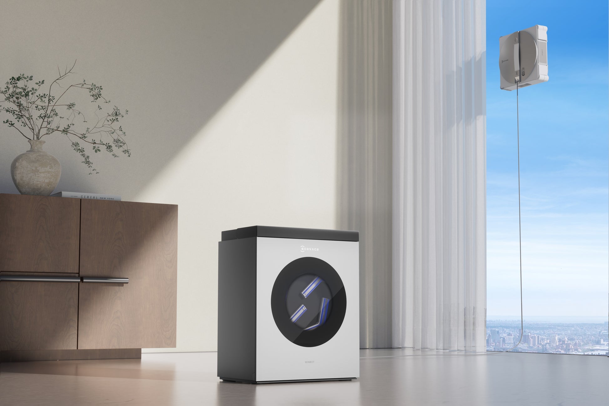 Ecovacs Reinigungsgerät WINBOT W3 OMNI – 110 min Betriebsdauer – Silber, Weiss – 27,0 × 27,0 × 7,6 cm