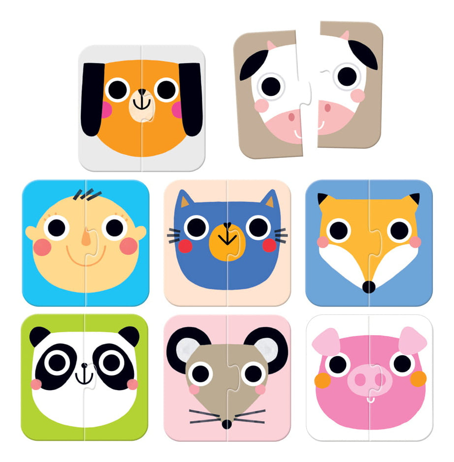 Banana Panda Puzzle Halbe Gesichter – 16 Teile – 11 × 11 cm – ab 1,25 J. – Karton, Papier – Mehrfarbig