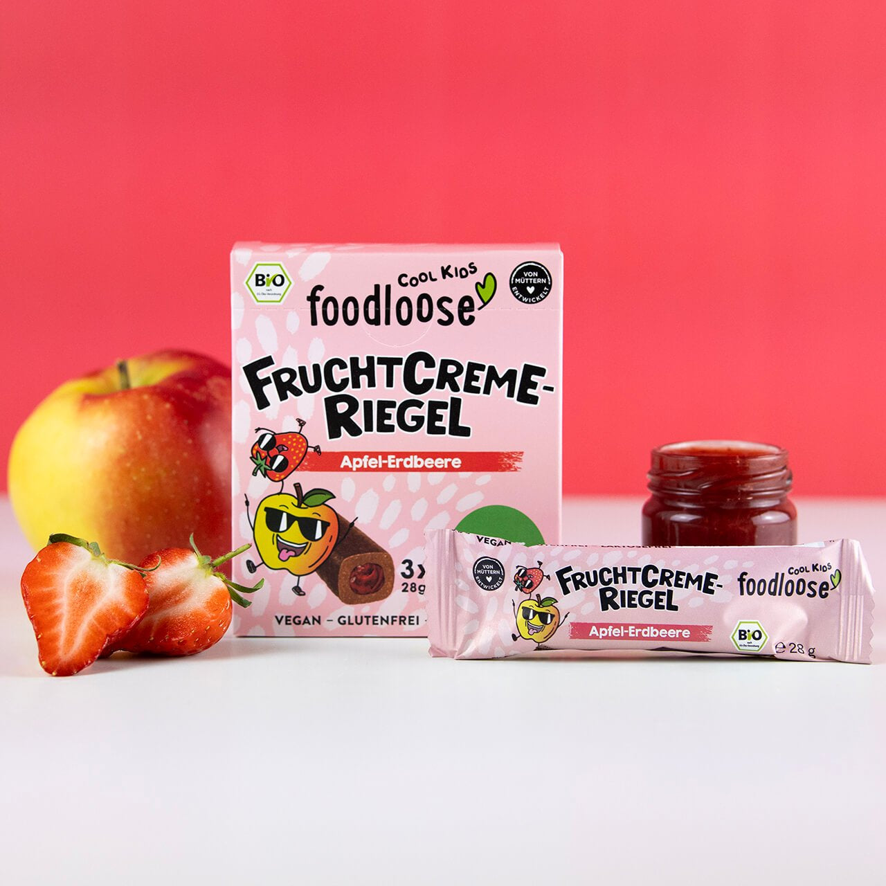 Foodloose Fruchtcreme-Riegel Apfel & Erdbeere, bio, vegan – 3 × 28 g