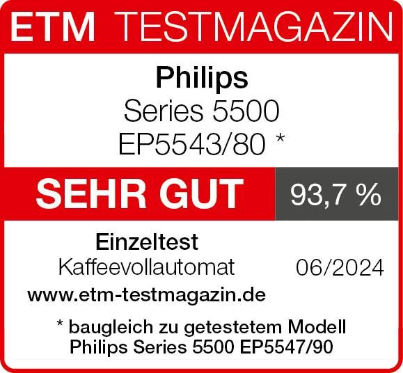 Philips Serie 5500 EP5543/80 Kaffeevollautomat – 1,8 l, 275 g Bohnenbehälter, 15 bar, Milchtank 0,26 l