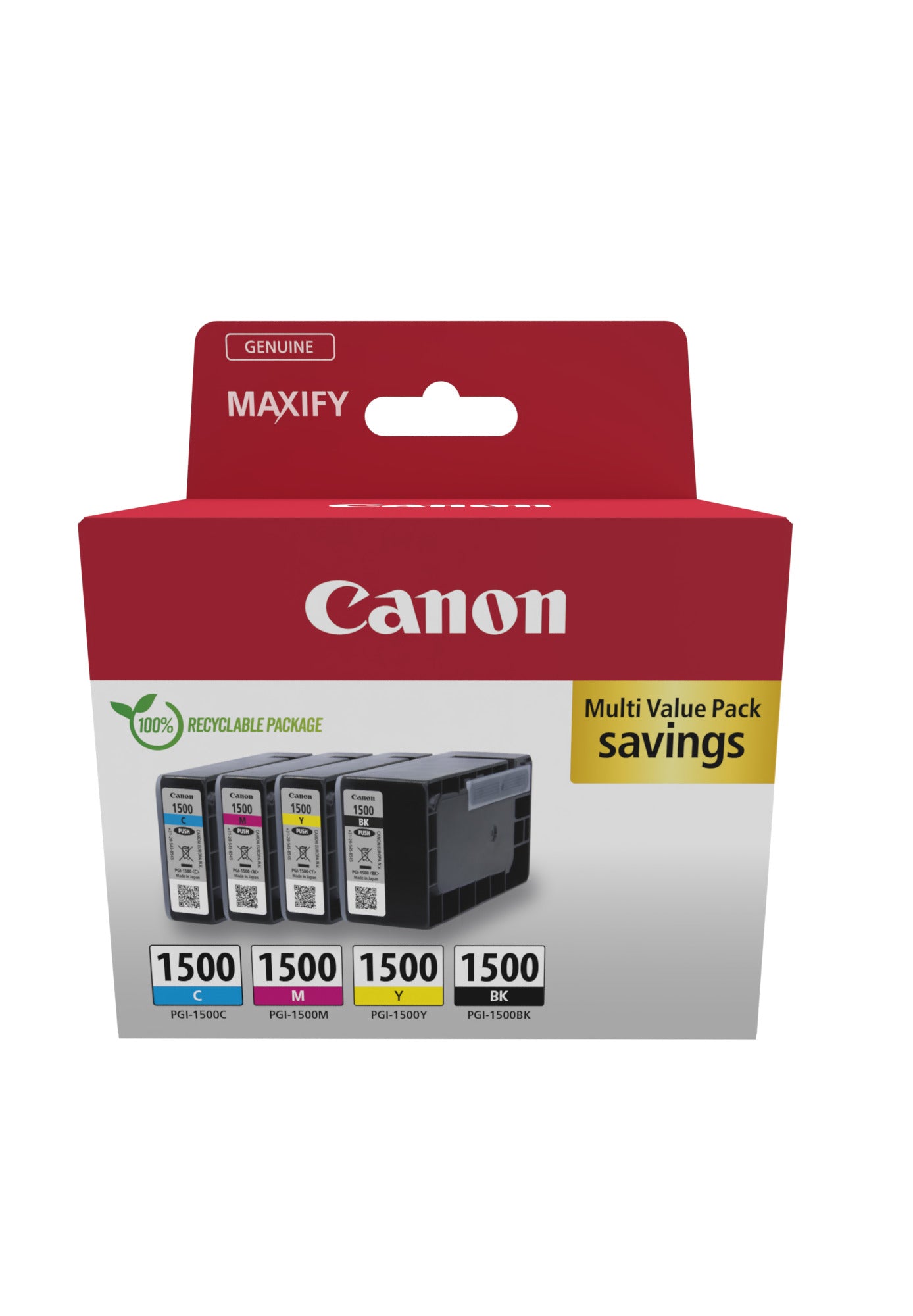 Canon Tintenpatronen-Multipack PGI-1500, CMYK – für MAXIFY MB2050/MB2350
