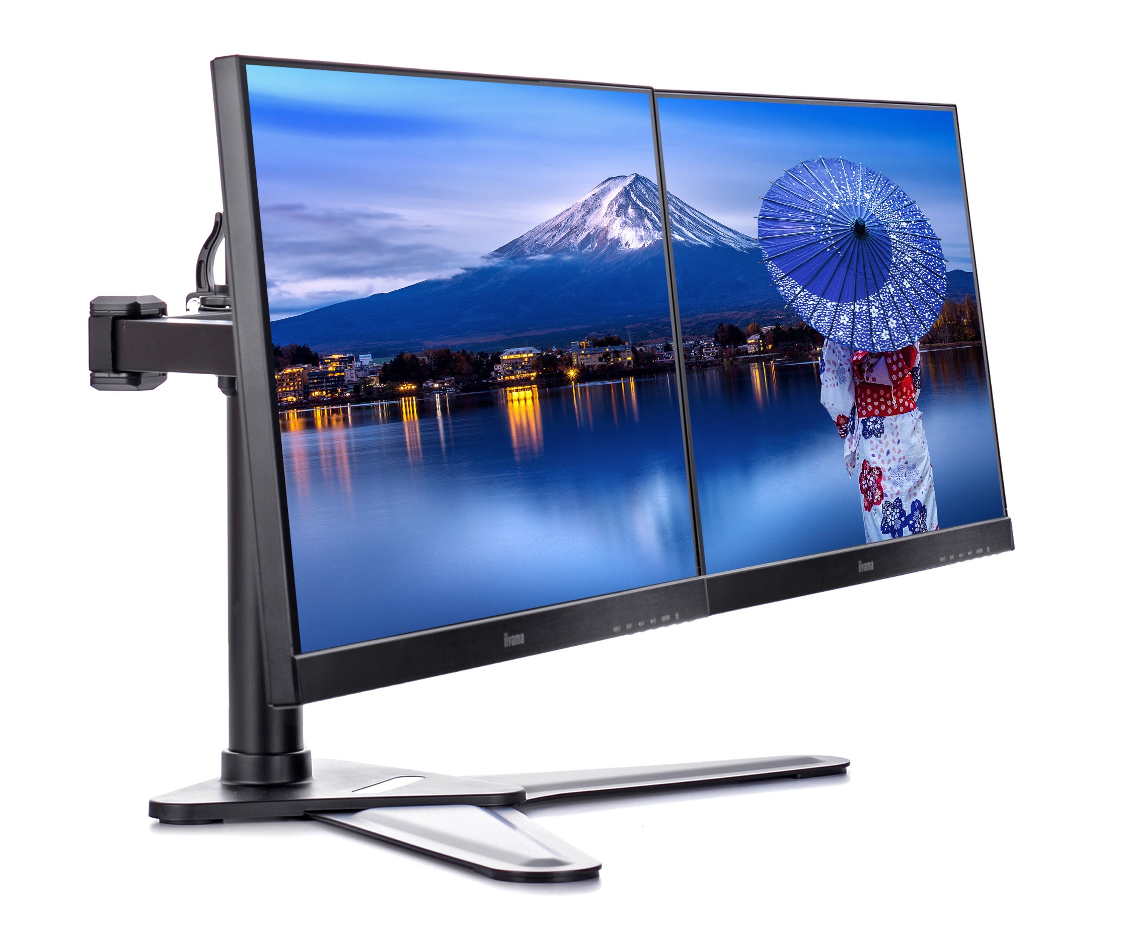 iiyama Monitorarm Tischhalterung – Klemme/Durchführung – 2 Monitore – 10–30" – VESA 75×75/100×100 mm – bis 1