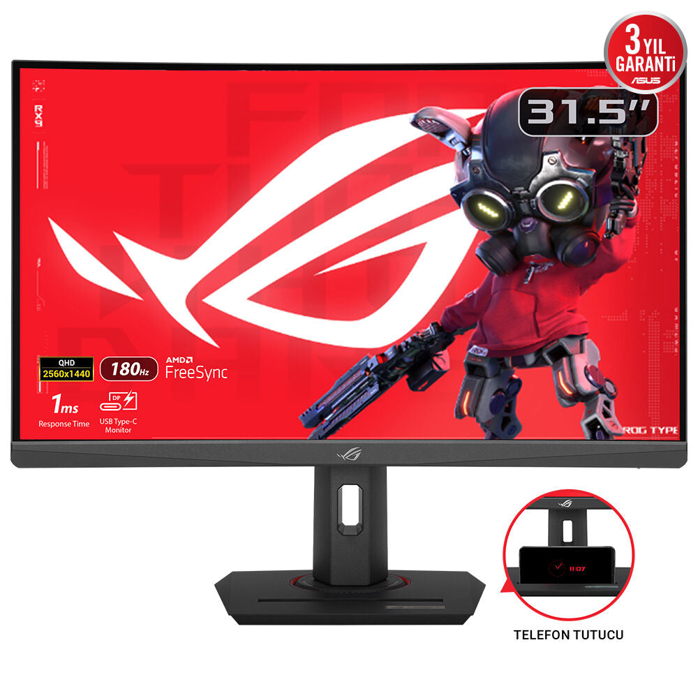 ASUS ROG Strix XG32WCS – 31,5" Curved 1500R, 2560 × 1440 (WQHD), VA, 180 Hz, USB-C 8 W, DisplayHDR 400