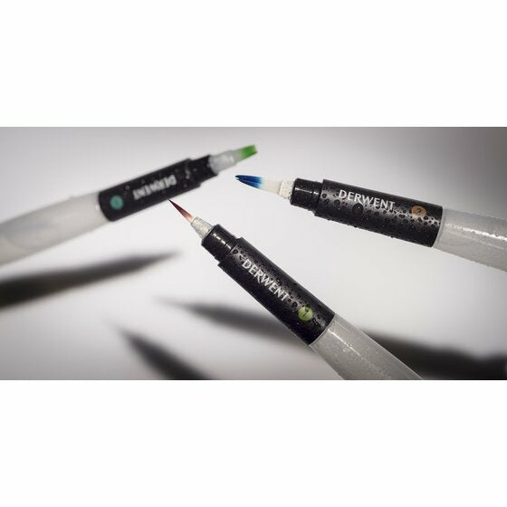 Derwent Wassertank-Pinsel-Set – Rundspitze, Schwarz/Weiss, 3er-Set, für Aquarell, nachfüllbar