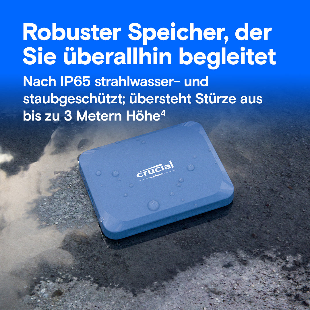Crucial X10 – 2 TB, USB Typ-C, USB 3.2 Gen 2x2, 2'100 MB/s, IP65