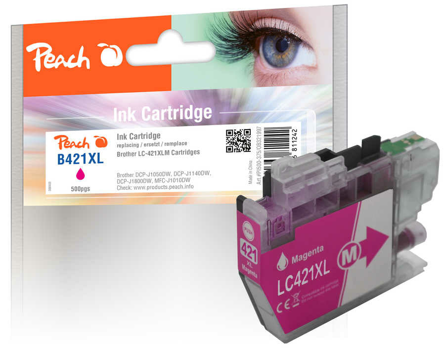 Peach LC-421XL Magenta Tintenpatrone (Kompatibel) – 500 Seiten – für Brother DCP-J1050/1140/1800, MFC-J1010DW