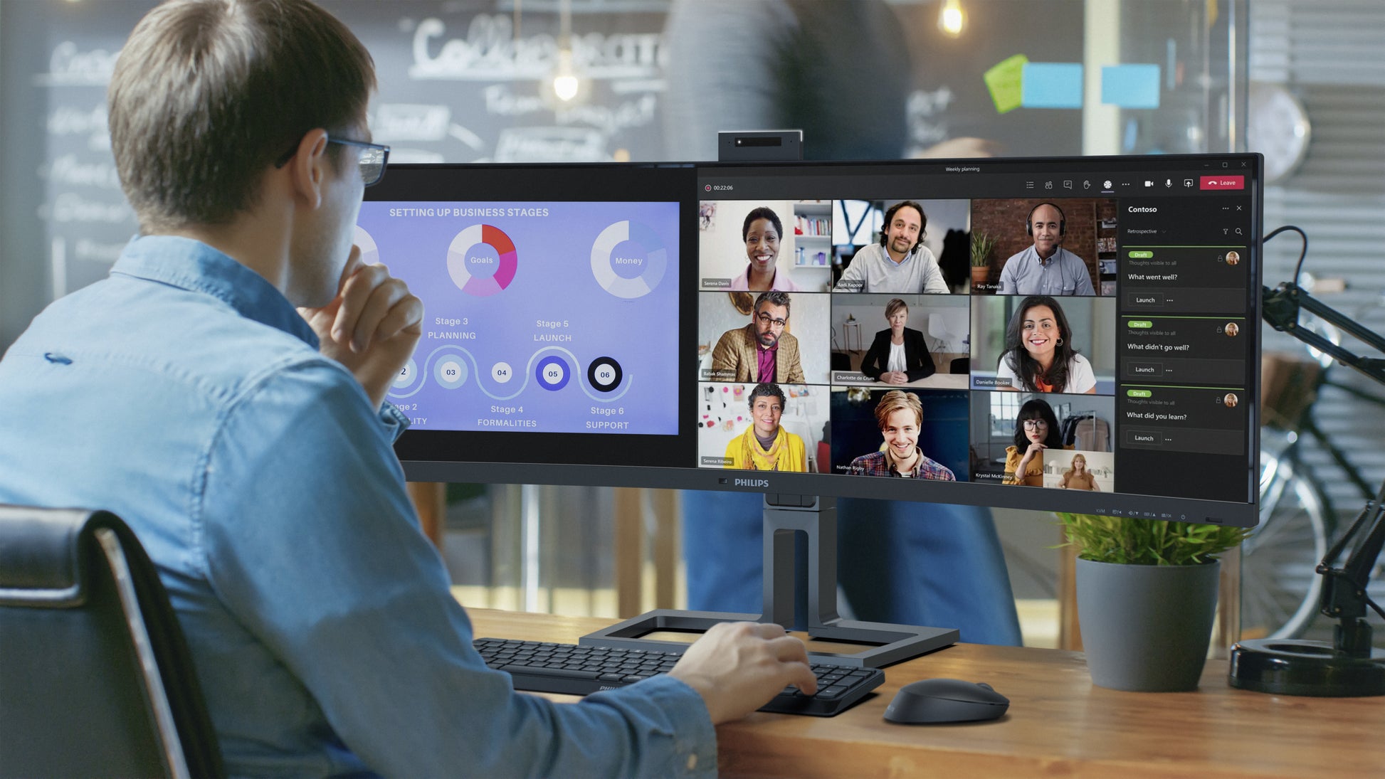 Philips 45B1U6900CH/00 – 44,5" Curved 1500R, 5120 × 1440 (DQHD), VA, USB-C 100 W, Webcam, KVM, LAN