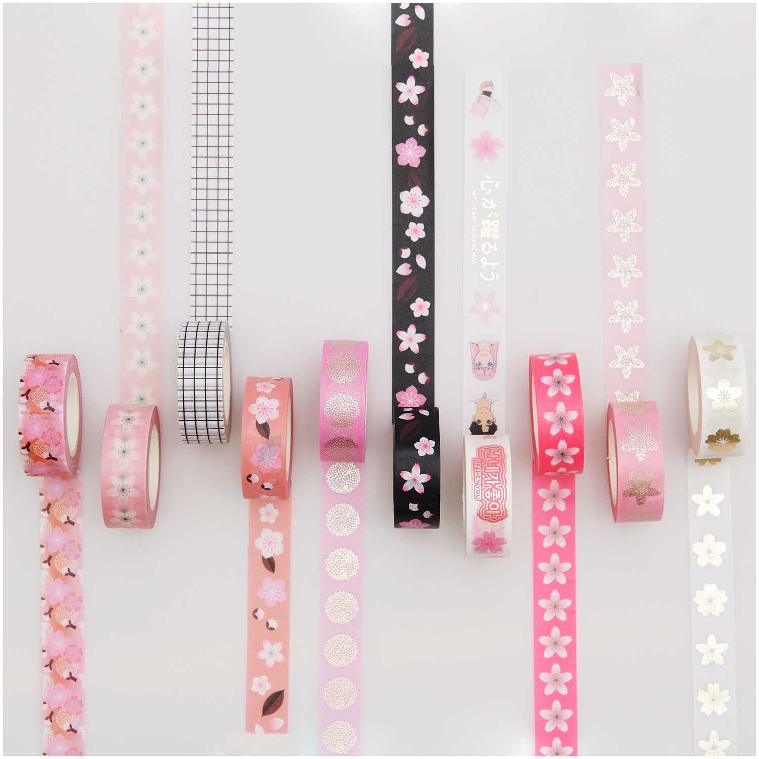 Rico Design Washi-Tape-Set – 15 mm × 10 m, rosa, gemustert, Papier – 5 Rollen