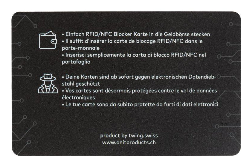 ONIT RFID-Blocker – RFID-Schutz – 85 × 54 mm – Schwarz – F01640