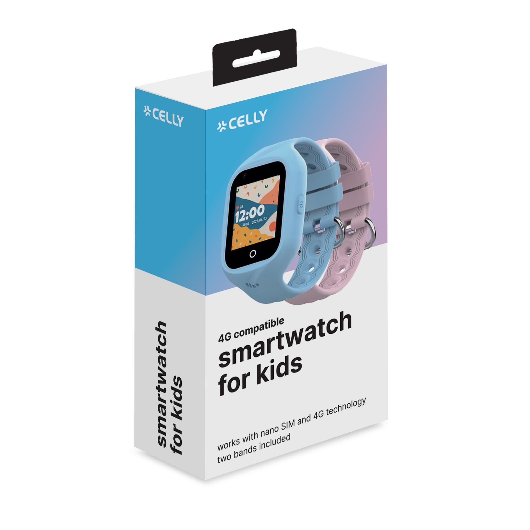 Celly 40 mm GPS + Cellular – Schwarz, Sportarmband, Hellblau, für iPhone