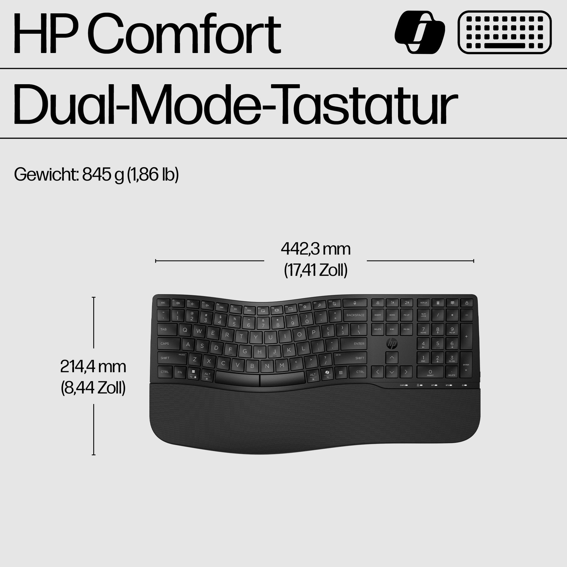 HP 680 Comfort – Tastatur – Bluetooth & 2,4 GHz (USB-A Empfänger) – mit Handballenauflage – Schwarz