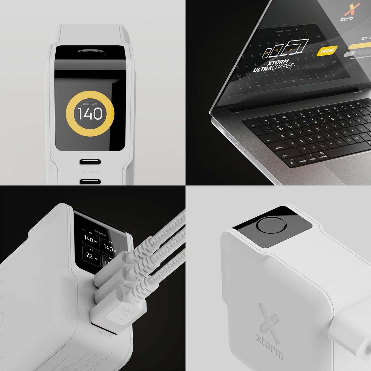 Xtorm NextGen XECNG1400 USB-Ladegerät 140 W – USB-C×2, USB-A×1 – PD, QC 3.0, GaN – Weiss