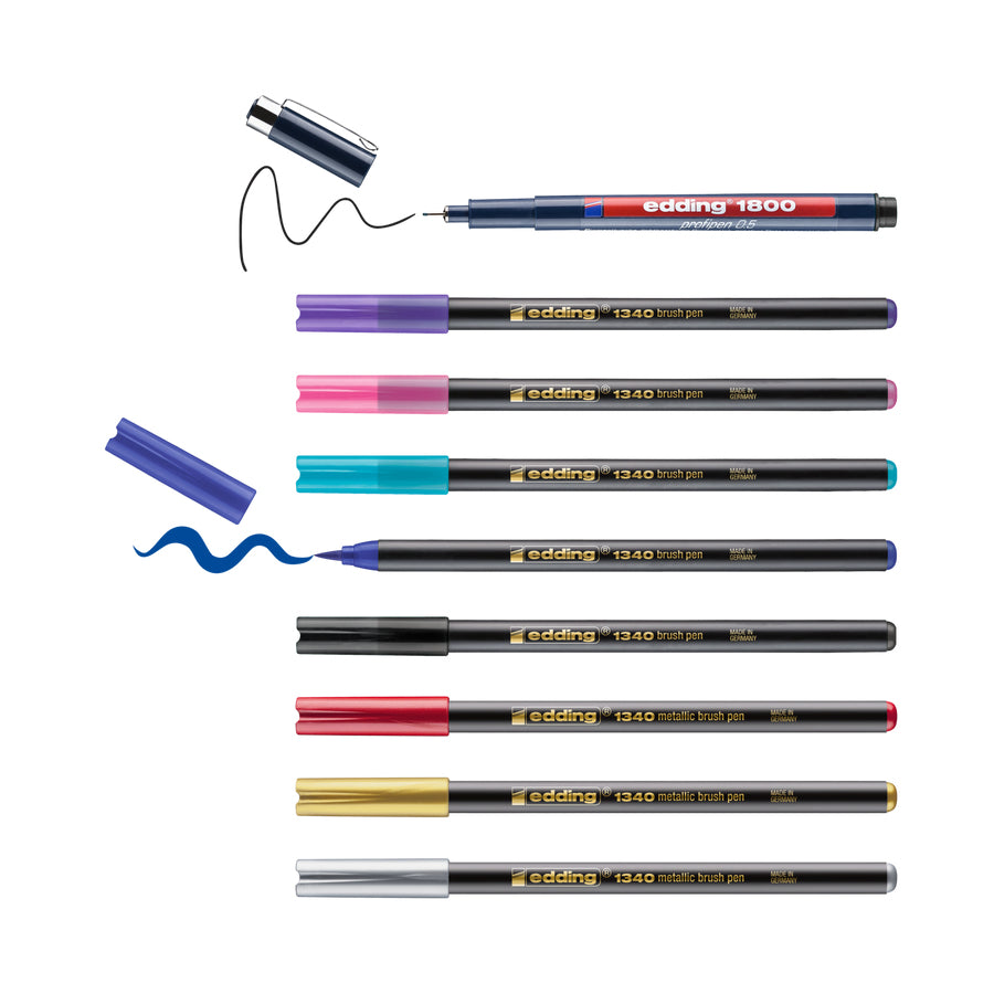 Edding Happy Lettering Brush Pen Metallic – Pinselspitze, 1–6 mm, 11er Set