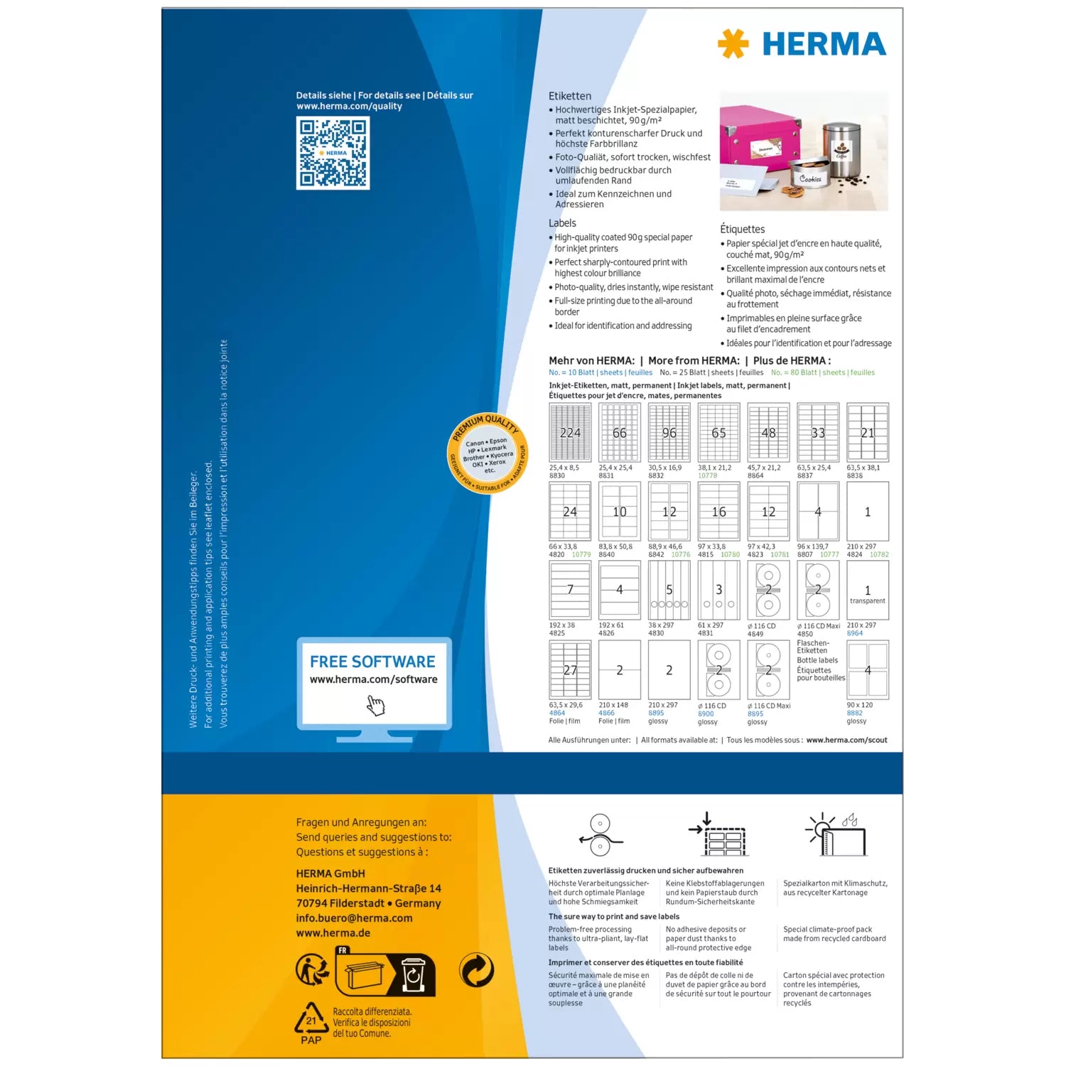 HERMA Adress-Etikett – A4, 4 Etiketten pro Blatt
