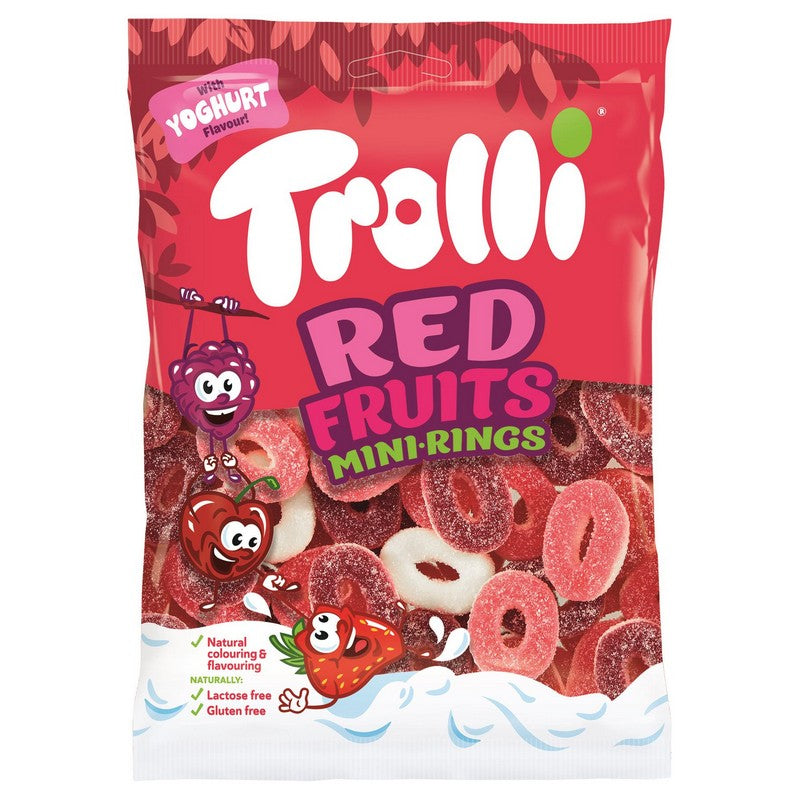 Trolli Red Fruits Miniringe Gummibonbons – Kirsche, Himbeere, Erdbeere – 200 g