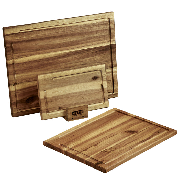 Kesper Schneidebrett 40 × 11,2 × 3,2 cm, Akazie, mit Saftrille, 3-teilig, Braun