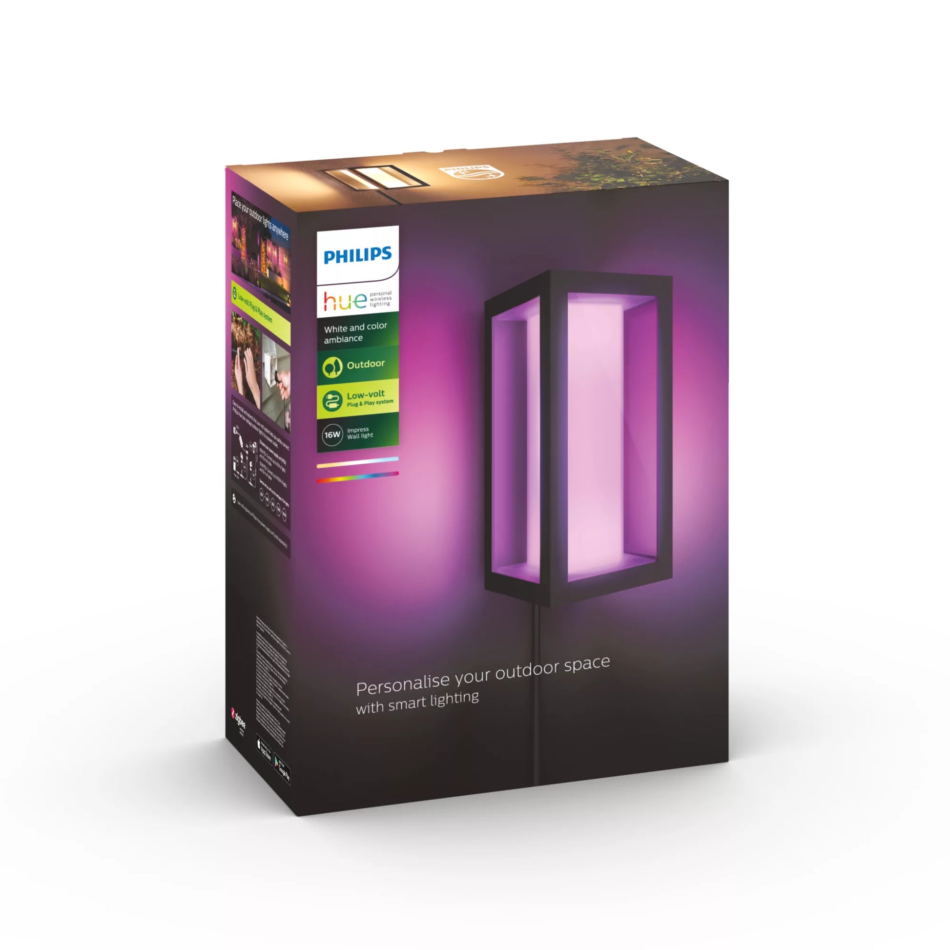 Philips by Signify Philips Hue Aussenwandleuchte – 8 W, RGBW, 2000–6500 K, IP44, Netzbetrieb, ZigBee – dimmbar, Schwarz, Metall