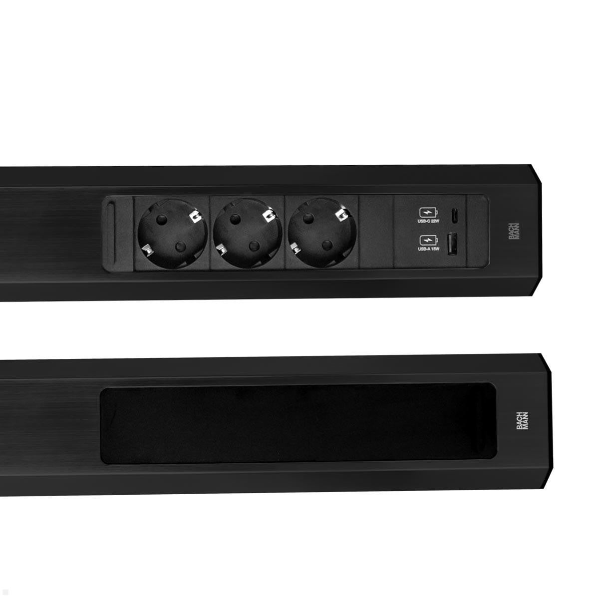 Bachmann CASIA 2 Steckdosenleiste 3×Schutzkontakt – USB‑C×1, USB‑A×1, 22 W PD 3.1 – 2 m Kabel – Schwarz