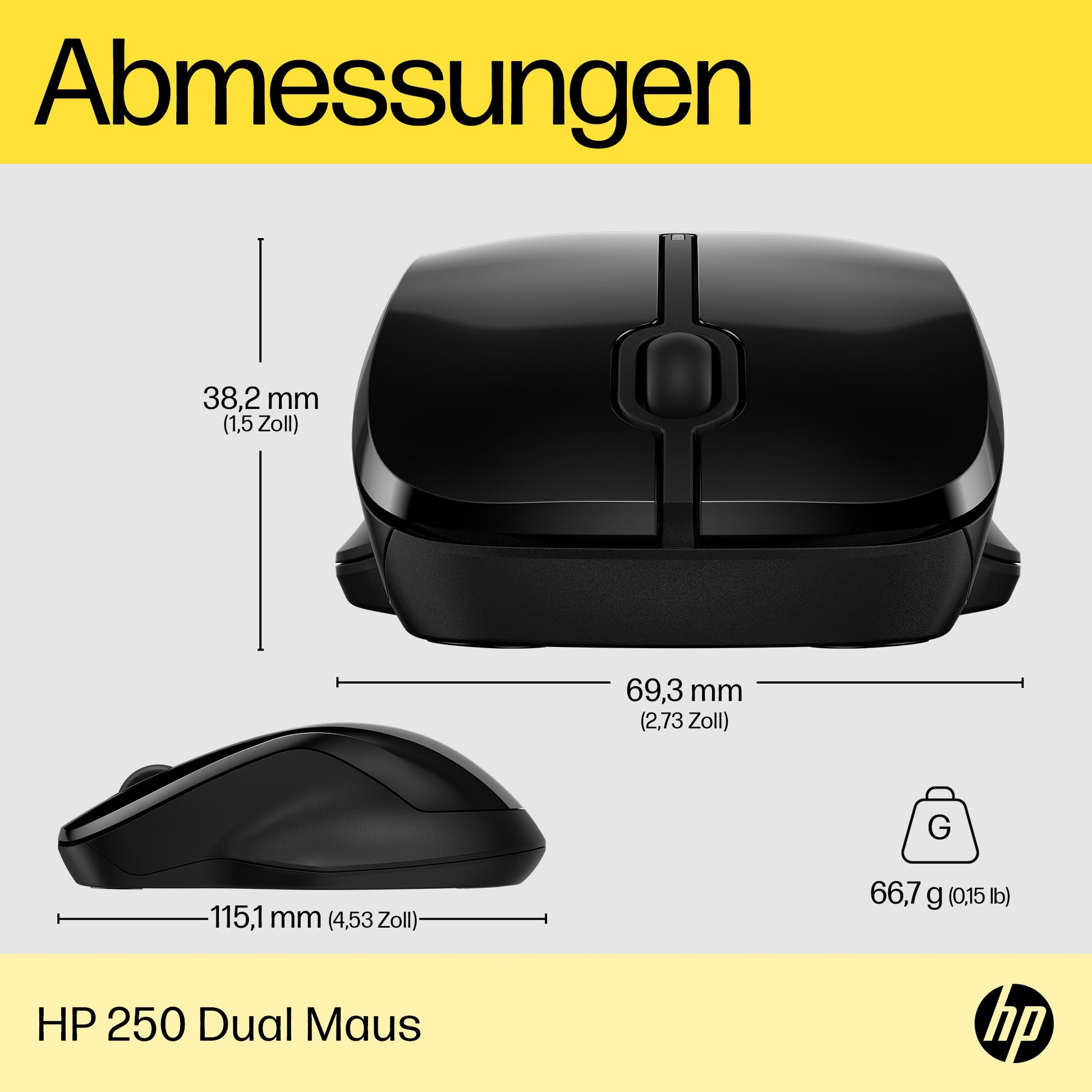 HP 250 Maus – kabellos, Bluetooth + 2,4 GHz