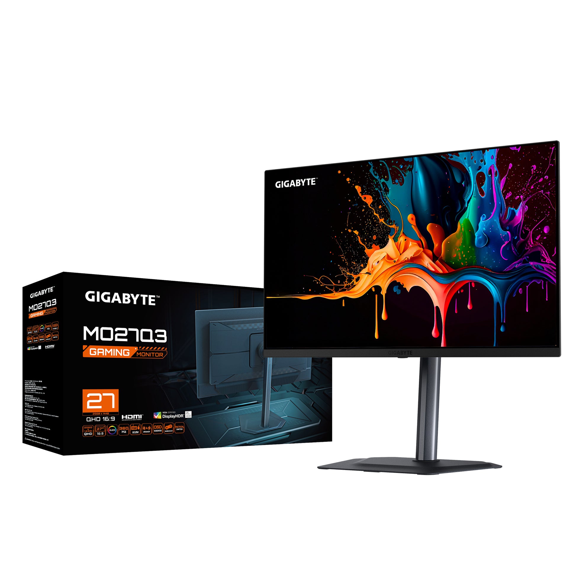 GIGABYTE MO27Q3 – 27", 2560 × 1440 (WQHD), OLED, 360 Hz, USB-C 18 W, DisplayHDR 400