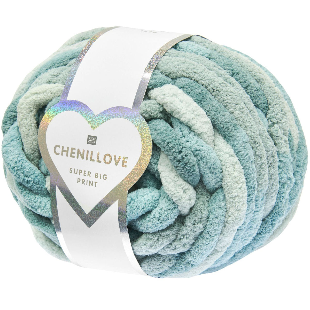 Rico Design Chenillove Super Big Print Wolle Aqua – Extra dick, 300 g, 36 m, Nadelstärke 25 mm, 100% Polyester