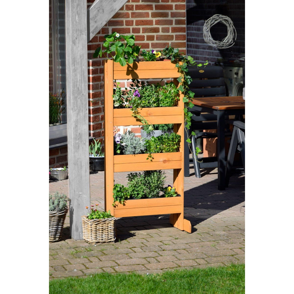 Dobar Pflanzbeet – 4 Sektionen – 55 × 125 × 40 cm – Kiefernholz & Kunststoff, Braun