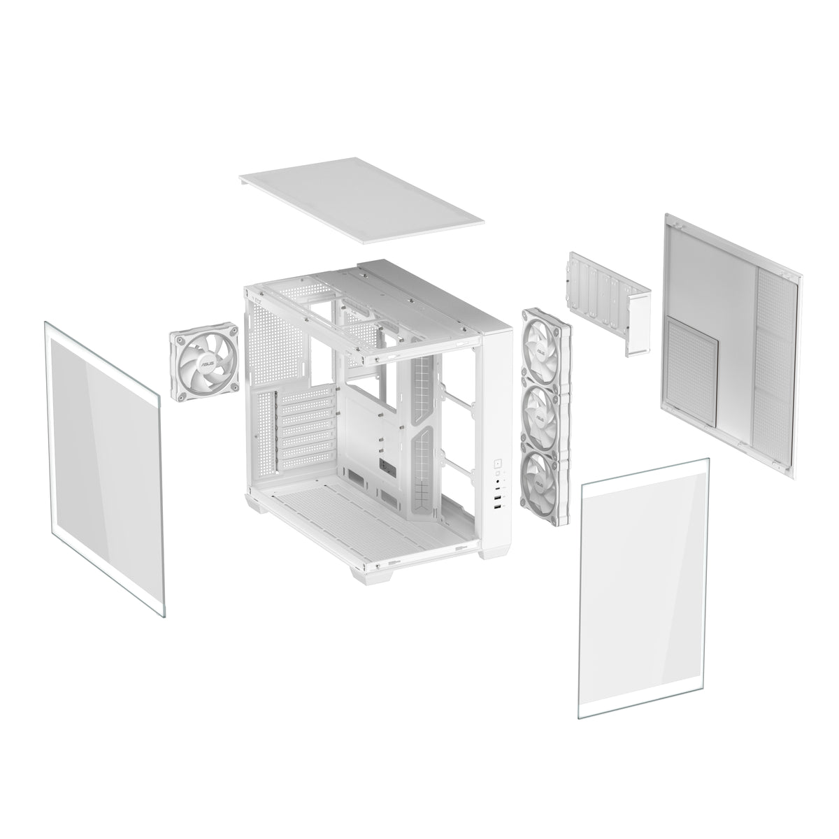ASUS A32 PLUS TG ARGB WEISS – PC-Gehäuse – ATX/micro-ATX/Mini-ITX, Gehärtetes Glas, ARGB, ohne Netzteil