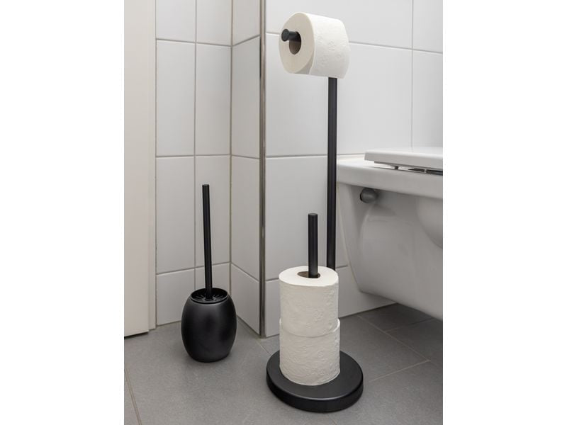 COCON WC-Bürstenset – Kunststoff, Edelstahl, schwarz matt, mit TPR-Kopf, H 39 cm, Ø 9 cm