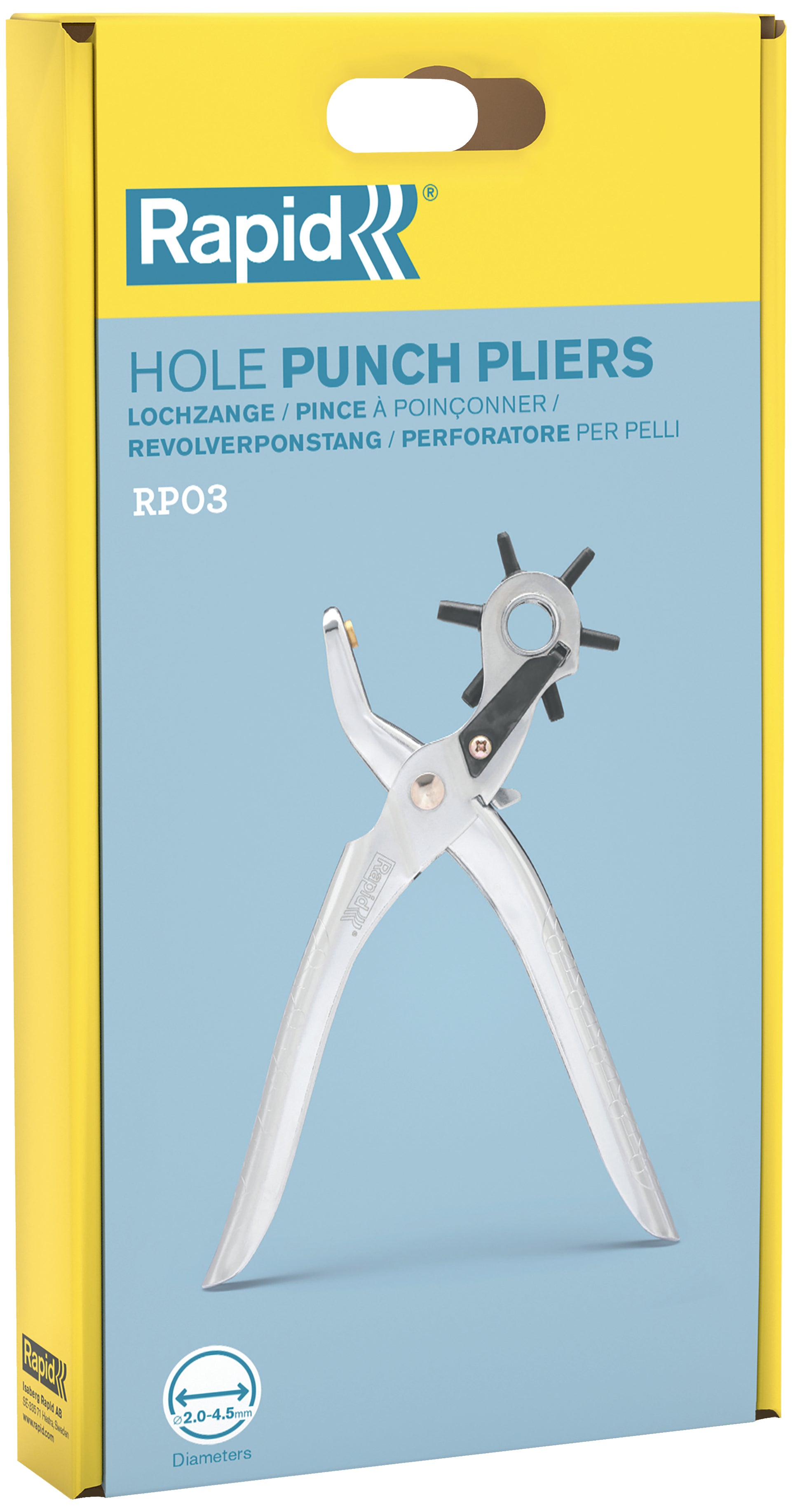 Rapid RP03 Lochzange – Länge 255 mm, für Nieten 2–4 mm, Aluminium/Stahl