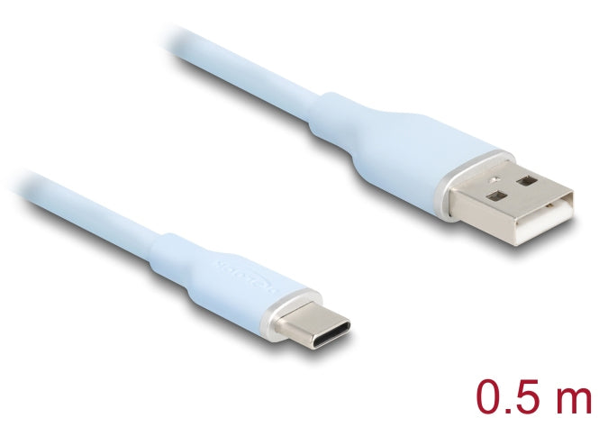 DeLOCK USB-A auf USB-C Kabel – USB 2.0 (480 Mbit/s) – 0,5 m – Silikon – Blau