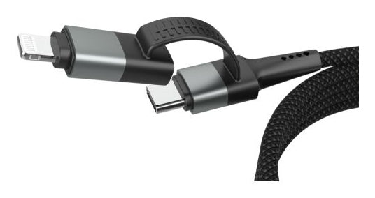 Ansmann Multi-Kabel – 4-in-1 USB-A/USB-C auf USB-C/Lightning 1,2 m, PD 60 W, geflochten – für iPhone/Android