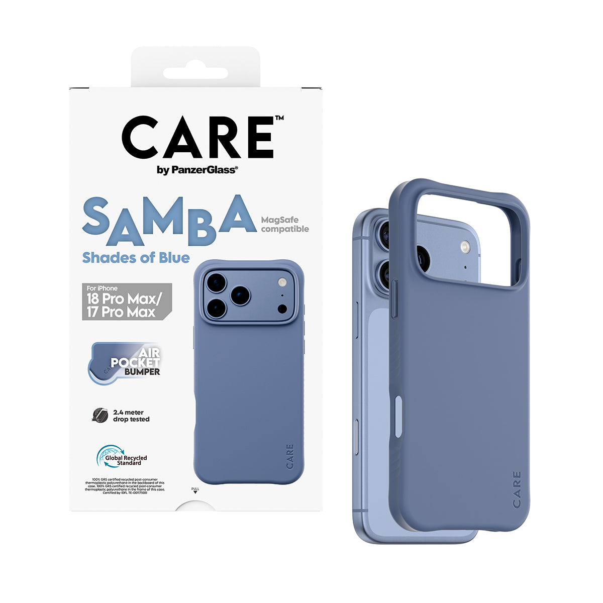 PanzerGlass CARE Samba Backcover – für Apple iPhone 18/17 Pro Max, MagSafe, TPU, Blautöne