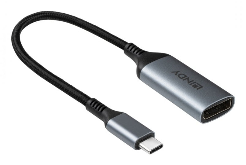Lindy USB-C auf DisplayPort Kabel DP 1.4 8K 60 Hz – 0,15 m – HDR – Grau/Schwarz