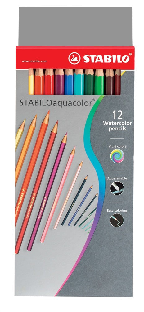 STABILO Aquacolor Aquarellfarbstifte – 12 Farben, Karton