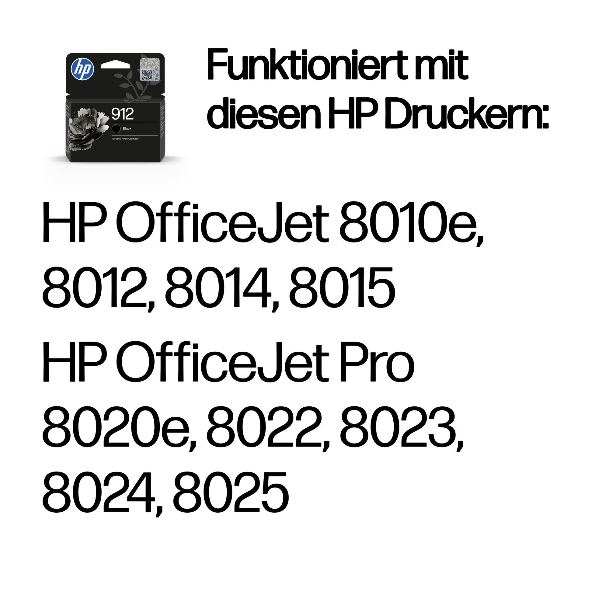 HP 912 Schwarz Tintenpatrone (Original) – 250 Seiten – für OfficeJet 8010e/8012 …, OfficeJet Pro 8020e/8022 …