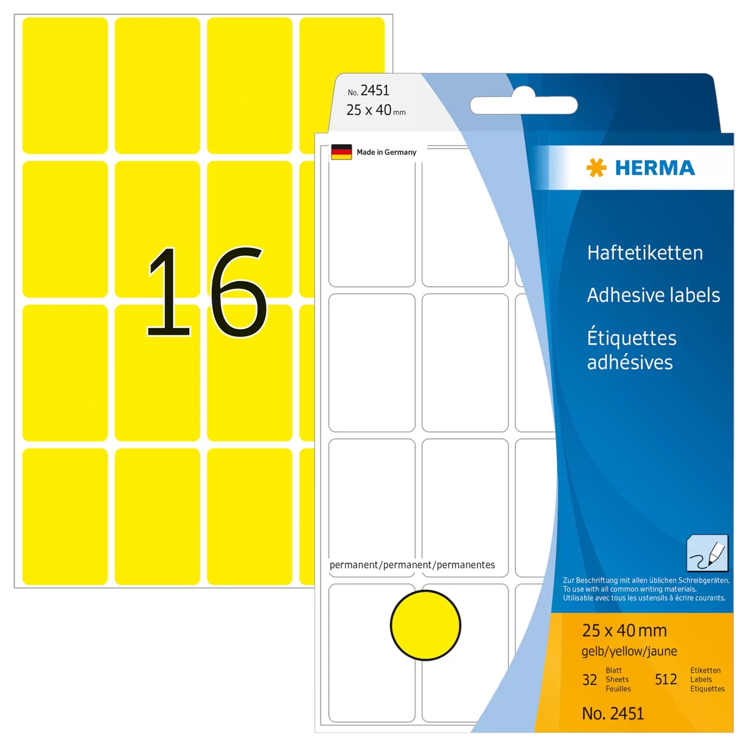 HERMA Schuletiketten – 25×40 mm, Abgerundete Ecken, 512 Stk, 32 Bogen, Papier, Permanent Haftend