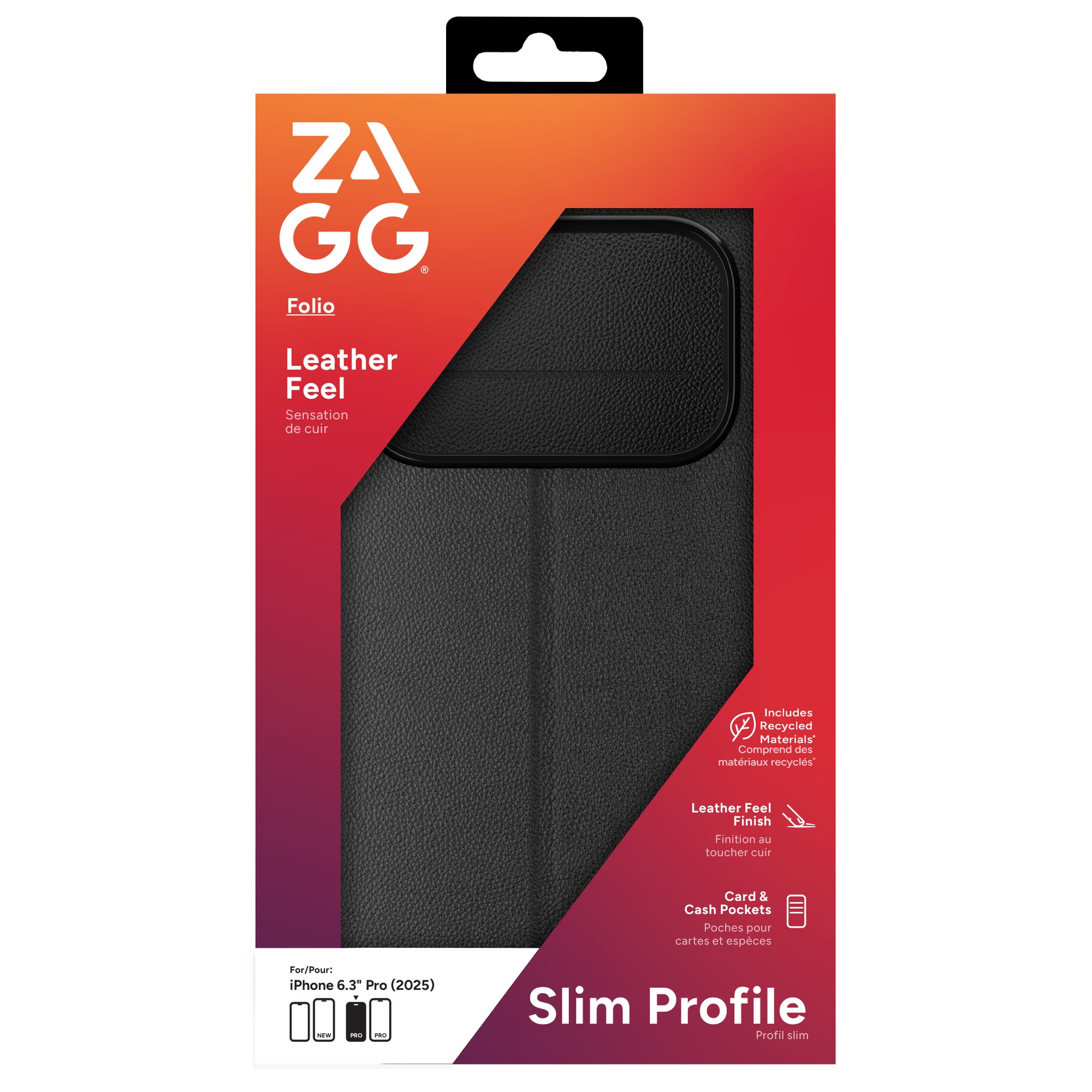 ZAGG Folio – für Apple iPhone 17 Pro, mit Ständer, 3 Kartenfächer, PU, Schwarz, bis 1 m sturzsicher