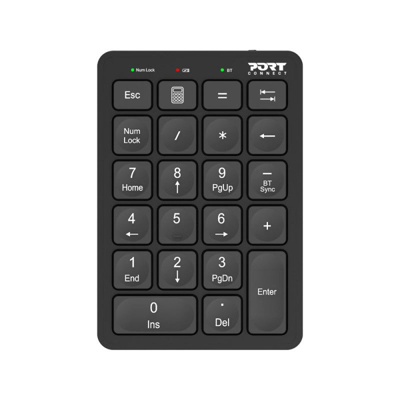 Port Designs BT Wiederaufladbares Ziffernblock 900802 – Ziffernblock-Steuerpult – Bluetooth – USB-C – wiederaufladbar – schwarz