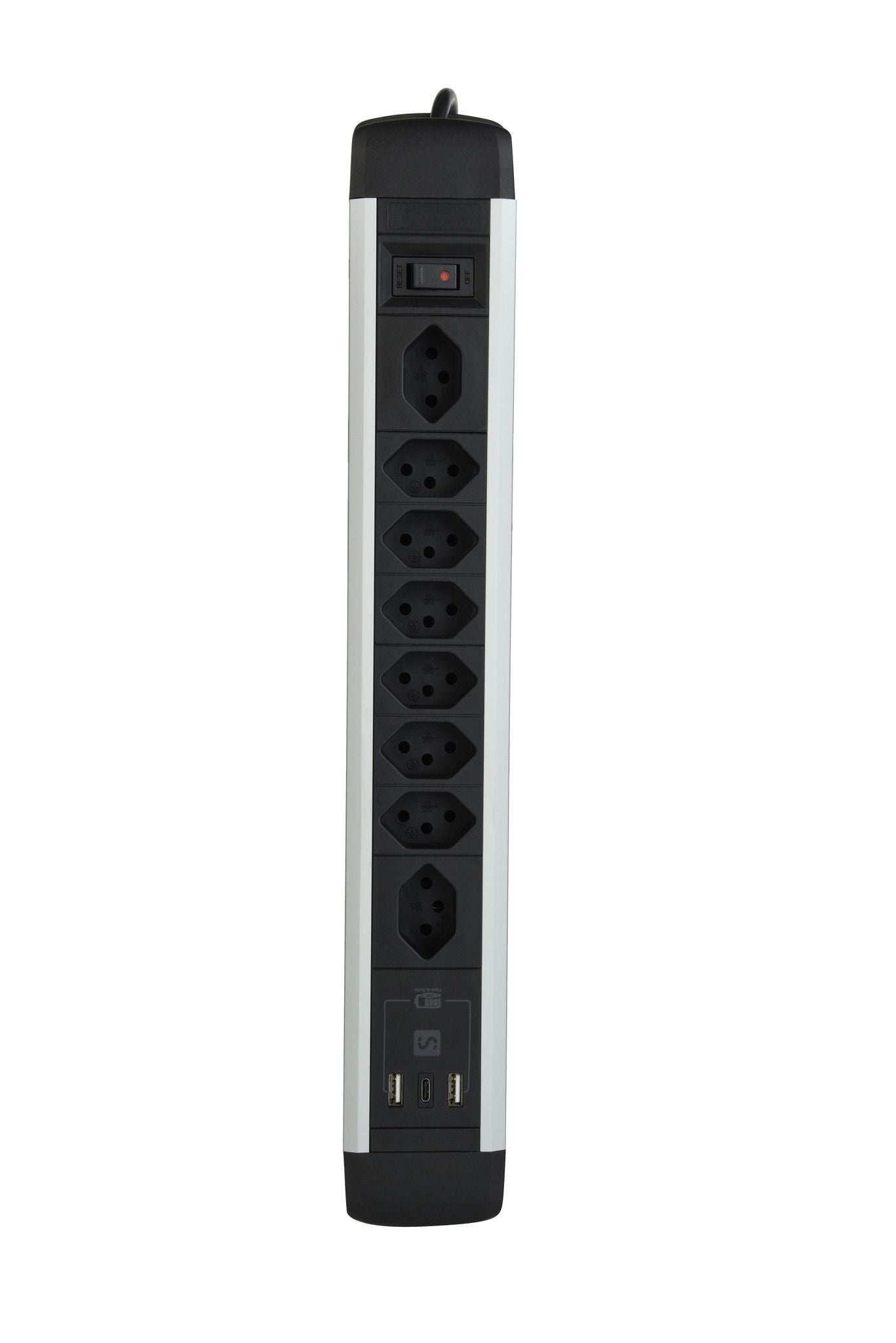 M. Schönenberger 85.870.8A – Steckdosenleiste, 8× T13, 2× USB-A, 1× USB-C, mit Schalter, 2 m, Stecker T12