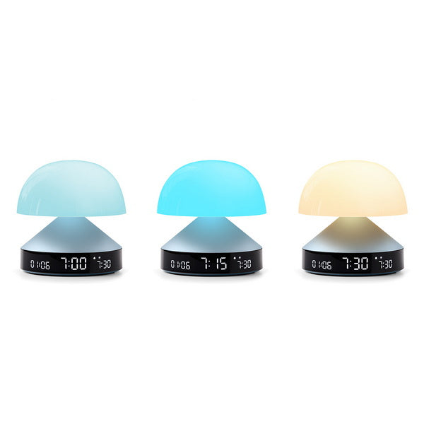 Lexon Lichtwecker Mina Sunrise – digital – 11 × 11 cm, hellblau, Aluminium, USB, Wecktöne