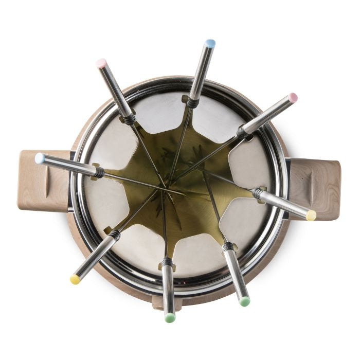 Domo Fondue-Set DO736F – Edelstahl, 2 l, 8 Gabeln, elektrisch – weiss/Holz