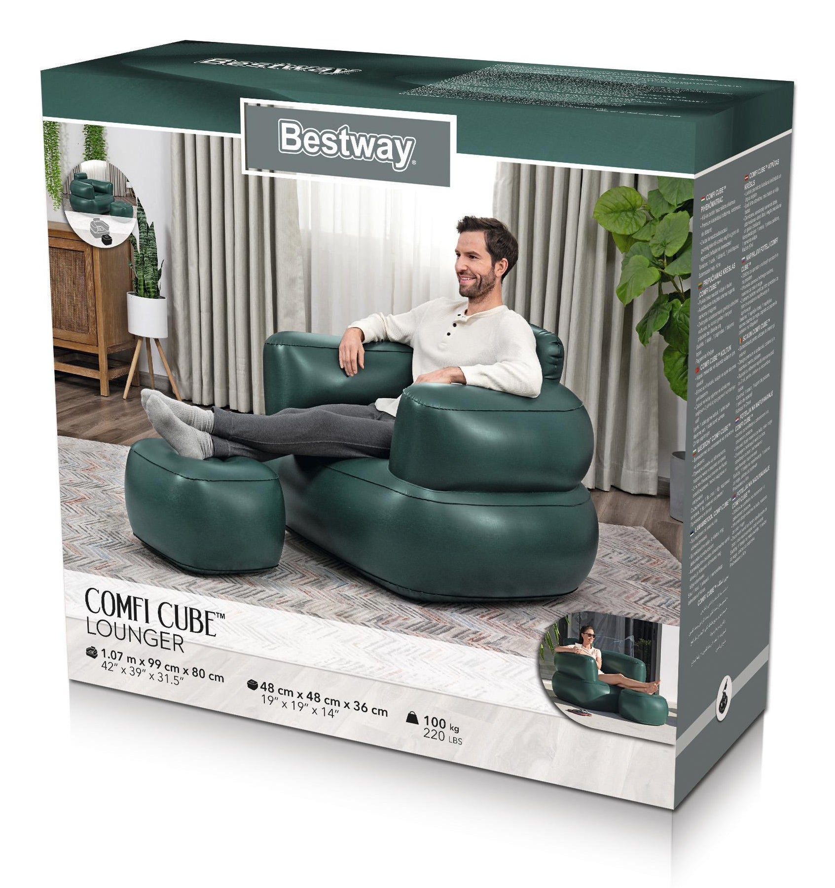Bestway Kinderstuhl 75137 – 99 × 107 × 80 cm – PVC – mehrfarbig – mit Flickzeug, Ottoman